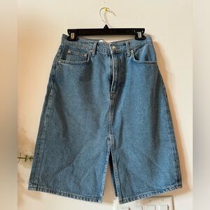 Derek Lam 10 Crosby denim skirt vintage med wash blue front back slit sz 28 NWT